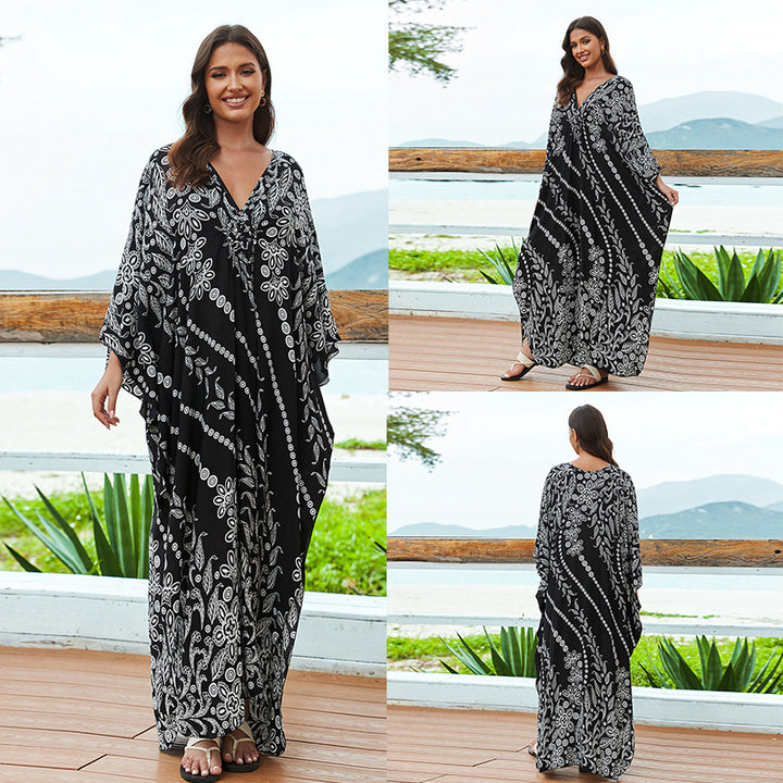 Cotton Beach Cover-up Vacation Sun Protection Long Dress-Womens 2024 March-Zishirts