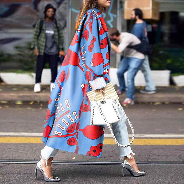 Loose Printed Long Sleeve Coat Coat Women's-Jackets-Zishirts