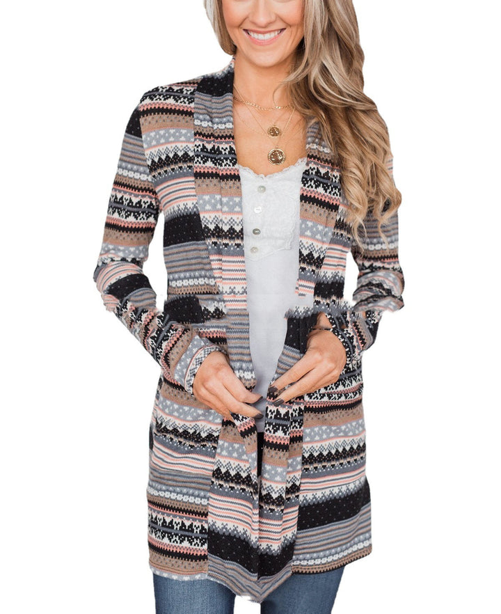 Women's Graphic Printed Pocket Patch Long Sleeve Cardigan Coat-Jackets-Zishirts