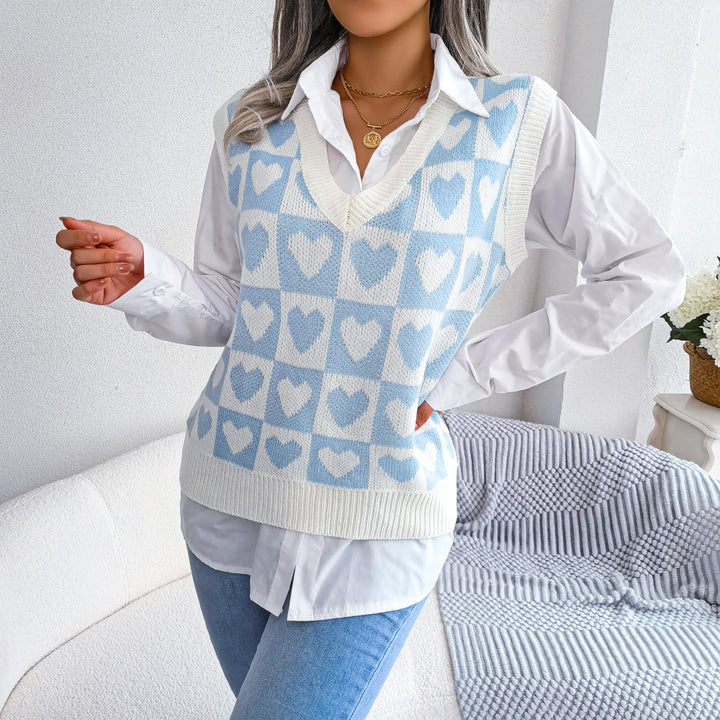 College Style Heart Knitted Vest Sweater-Sweaters-Zishirts