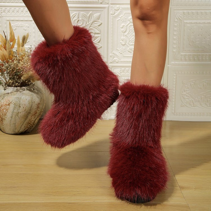 Fashion Long Plush Snow Boots Winter Warm Mid-tube Furry Cotton Shoes For Women Short Boot-Womens Footwear-Zishirts