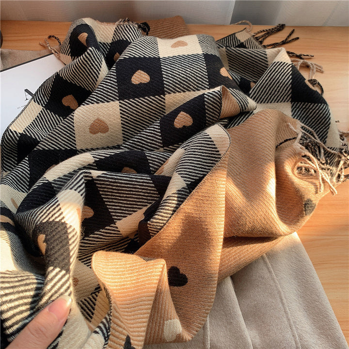 Women's Love Thickened Checked Scarf-Scarves & Wraps-Zishirts