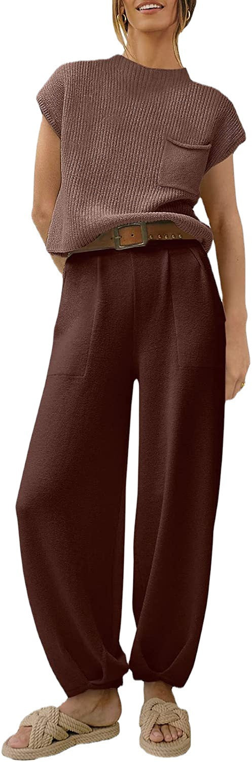 Comfortable Pants Summer Solid Color Fashion Casual Pants Ladies-Suits & Sets-Zishirts
