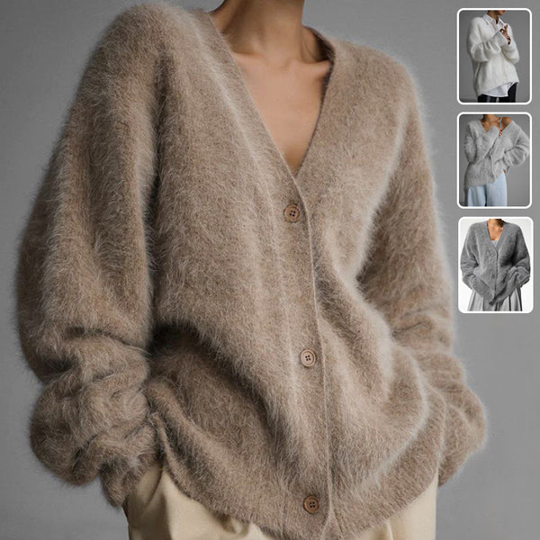 Loose V-neck Button Cardigan Fall Winter Fashion Single Breasted Knitted Sweater Top Women's Clothing-Jackets-Zishirts