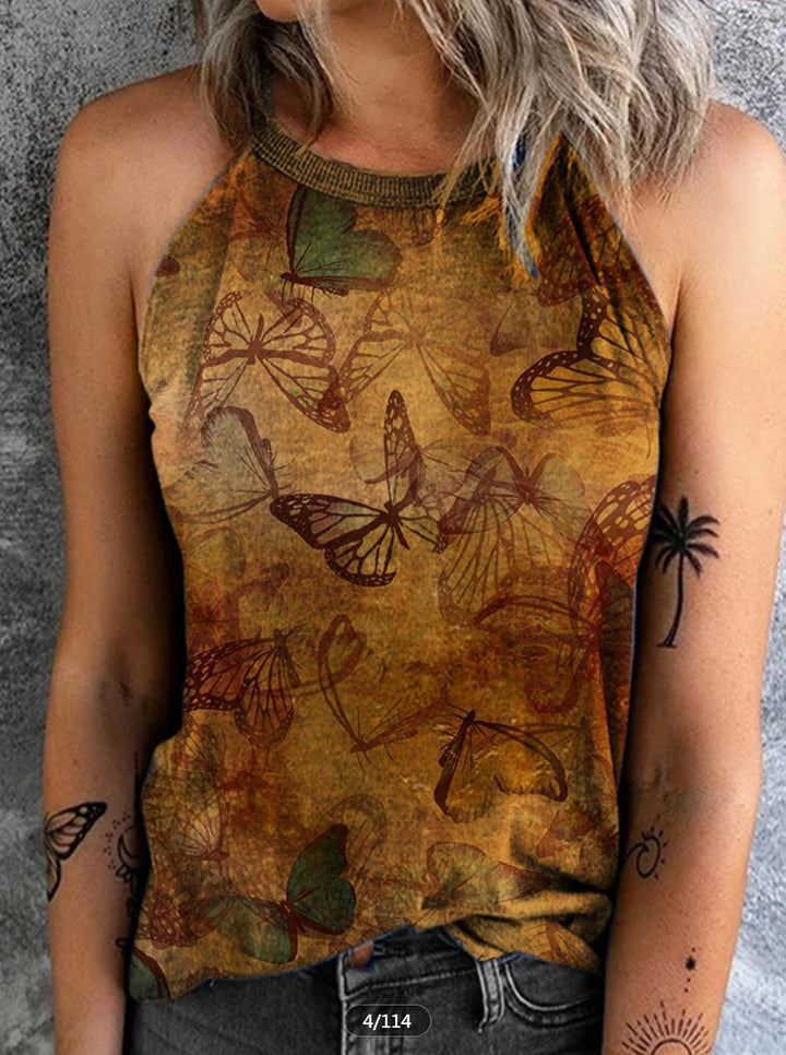 Women's Vintage Butterfly Pattern Casual Top Vest-Womens 2024 March-Zishirts