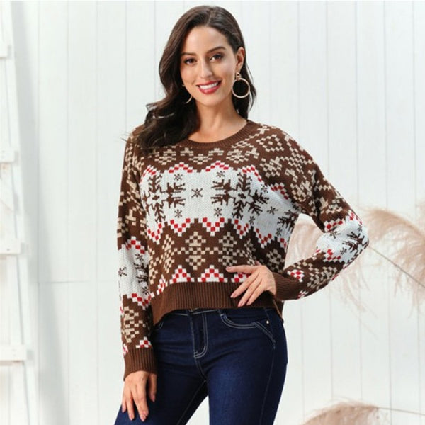 Christmas Pullover Round Neck Snowflake Sweaters Women's Clothing-Sweaters-Zishirts