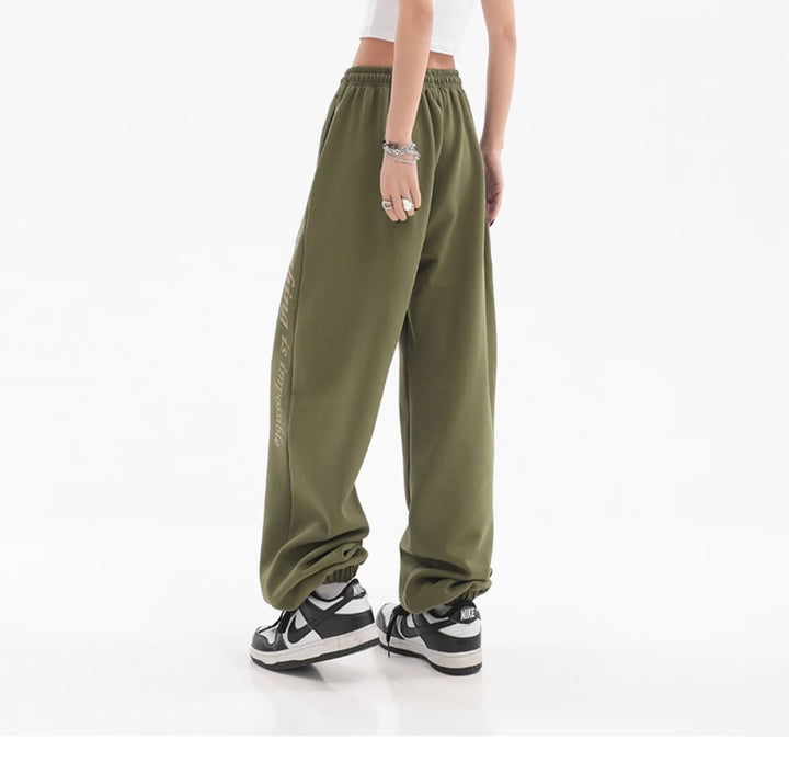 American Retro Green Wide-leg Casual Pants-Suits & Sets-Zishirts