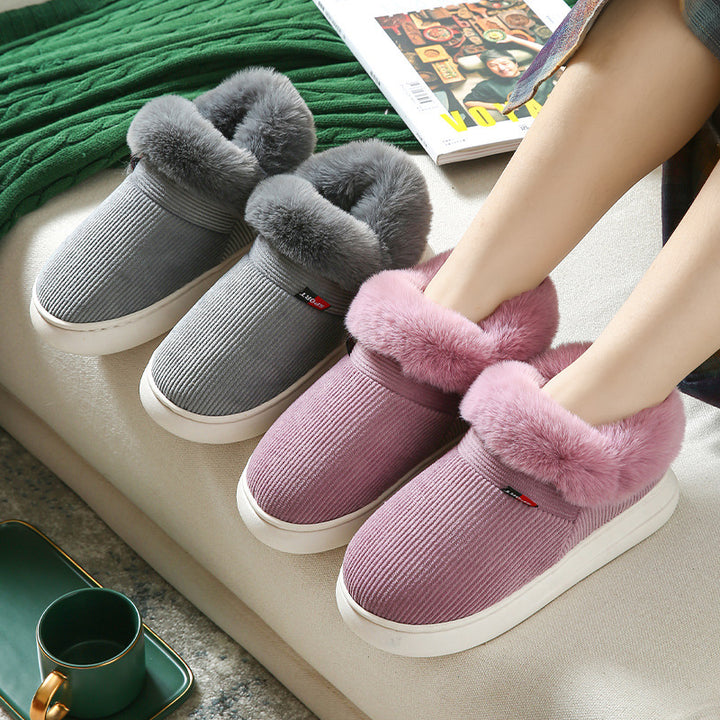 Winter Plush Cotton Shoes For Men And Women Cozy Fluffy Corduroy House Slippers Warm Slip On Fleece House Shoes-Womens Footwear-Zishirts