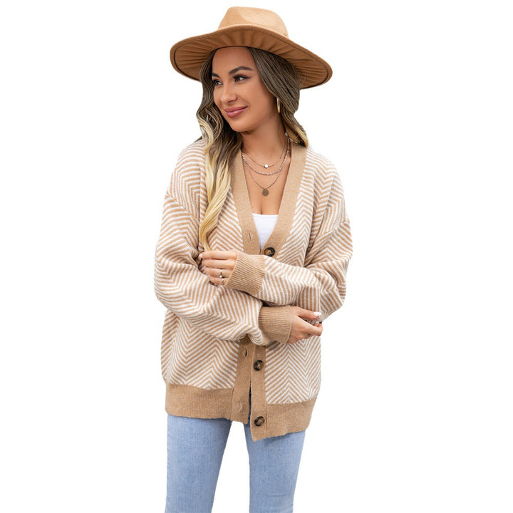 Women's Fashion Casual Cardigan Color Matching Button Sweater Top-Sweaters-Zishirts