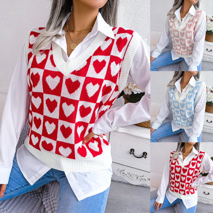 College Style Heart Knitted Vest Sweater-Sweaters-Zishirts
