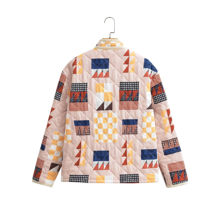 Diamond Lattice Pattern Print Cotton-padded Jacket Coat-Jackets-Zishirts