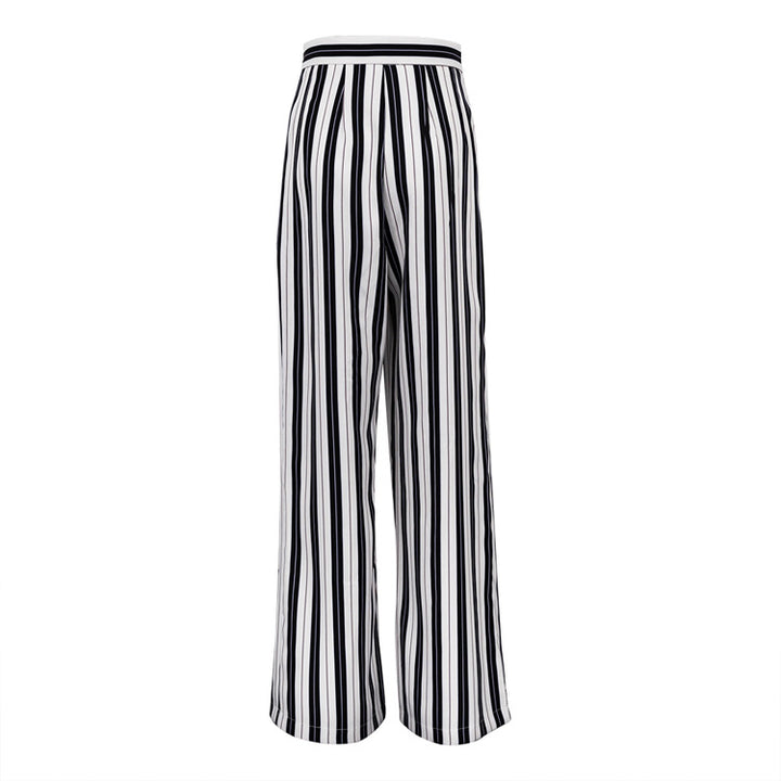 Women's Fashion Casual Black And White Striped Wide-leg Pants-Suits & Sets-Zishirts