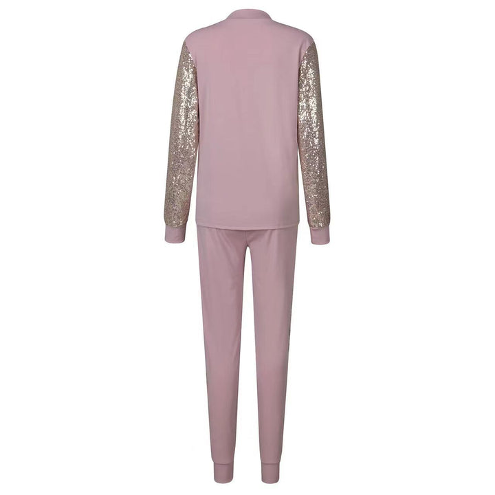 Women's Love Sequined Turtleneck Top And Trousers Casual Suit-Women's Outerwear 2023-Zishirts