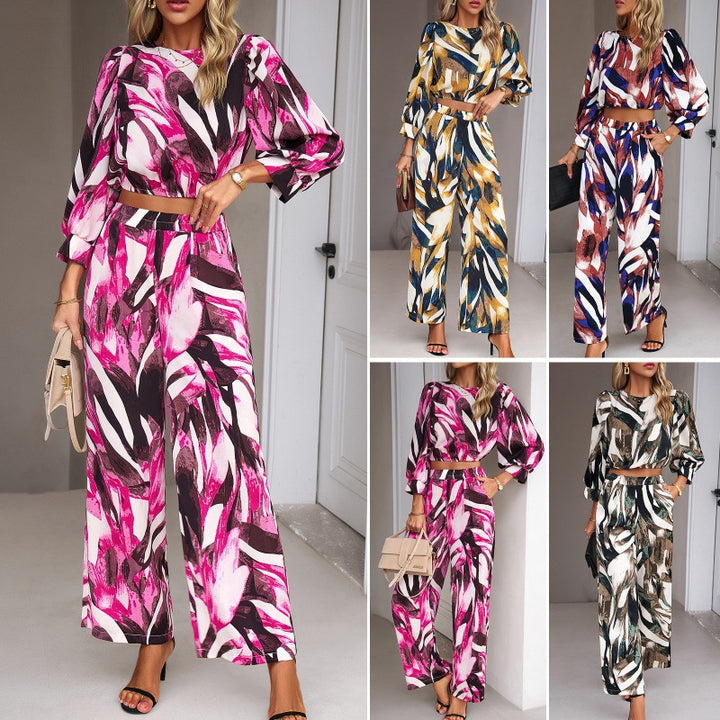 Women's Clothing Fall Winter Fashion Printed Top Suit-Suits & Sets-Zishirts