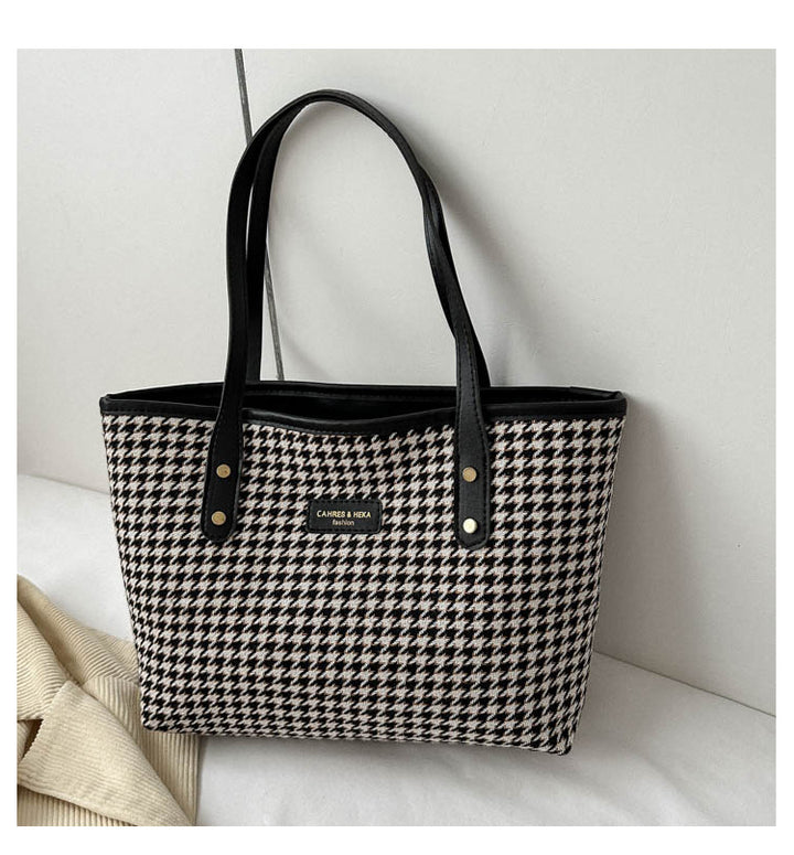 Houndstooth Shoulder Bag Winter Fashion Commuting Handbags WOmen Large Capacity Totes Casual Shopping Bag-Women's Bags-Zishirts