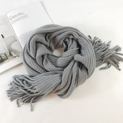 Thickened Warm Long Solid Color Tassel Knitted Wool Scarf-Scarves & Wraps-Zishirts