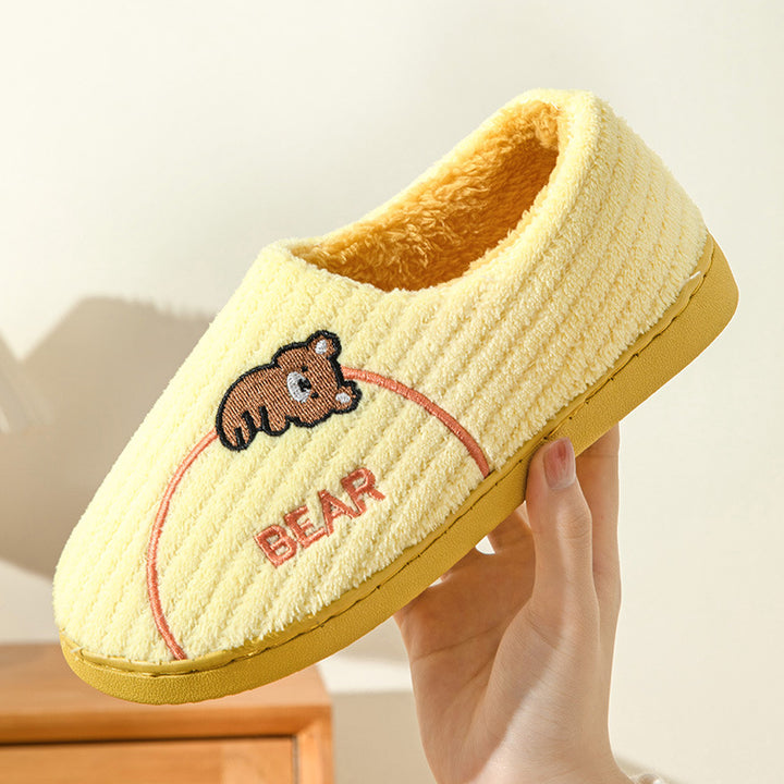 Women's Bear Fuzzy Slippers Casual Non Slip Household Walking Shoes For Home Winter-Womens Footwear-Zishirts