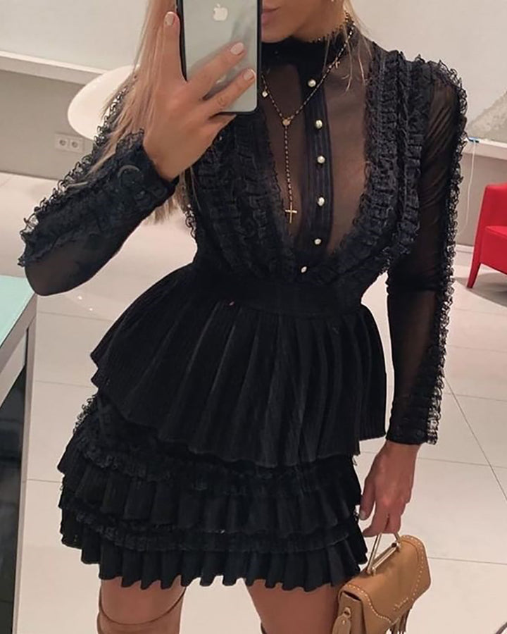 Women's Black Mesh Lace Dress-Lady Dresses-Zishirts