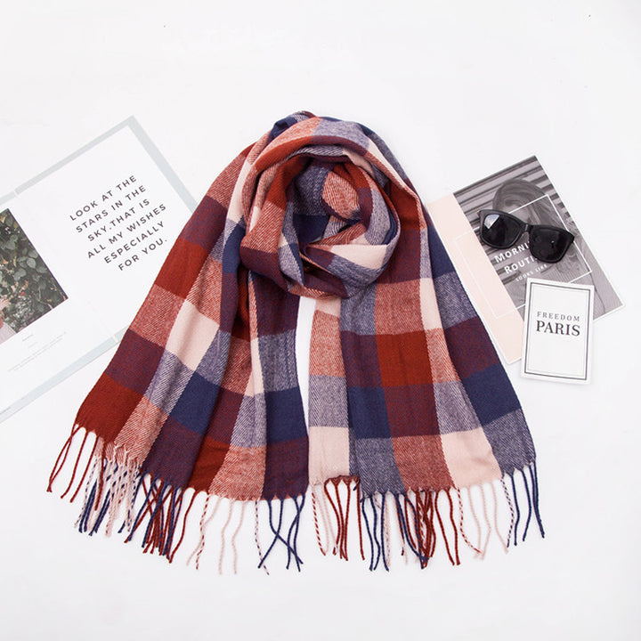 Autumn And Winter Cashmere-like Red Plaid Double-sided Color Plaid Tassel Scarf-Scarves & Wraps-Zishirts