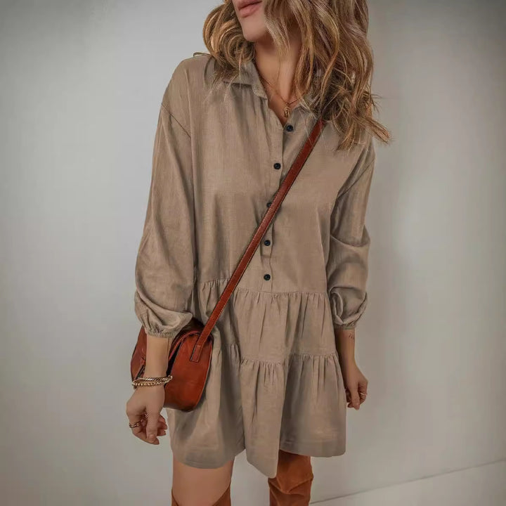 Solid Color Fashion Long Sleeve Stitching Dress Women-Lady Dresses-Zishirts