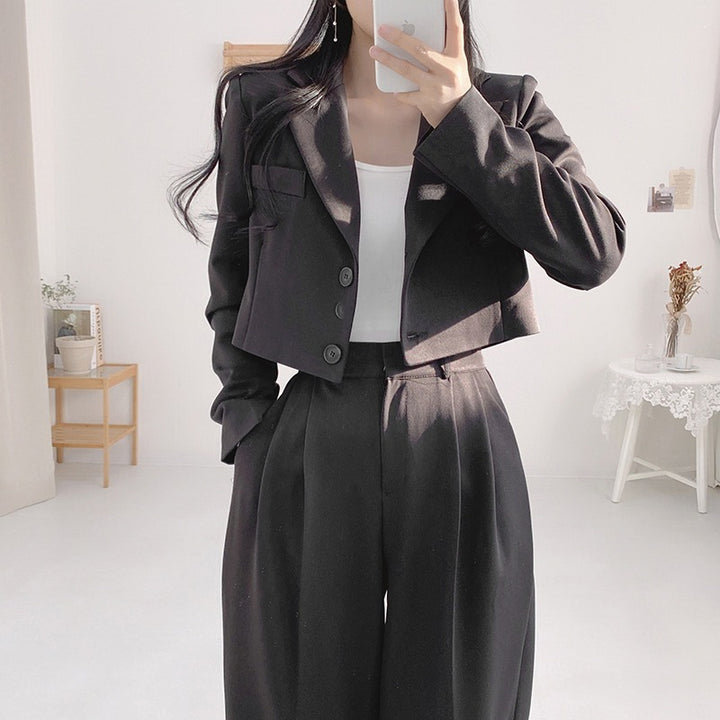 Women's Minimalist French Collar Jacket And Pants-Suits & Sets-Zishirts