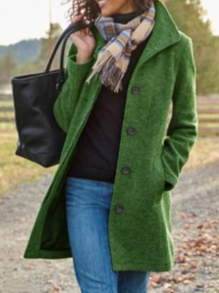 New European And American Women's Medium Length Pure Color Woolen Coat-Jackets-Zishirts