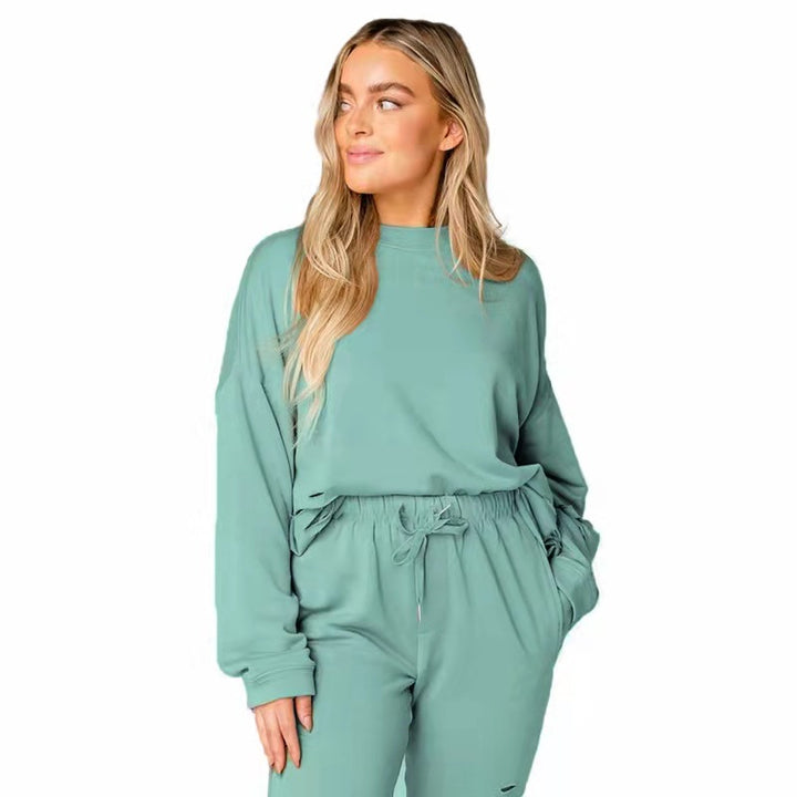 Women's Solid Color Ripped Round Neck Pullover Pants Casual Long Sleeve Sweatshirt Cotton Suit-Women's Outerwear 2023-Zishirts