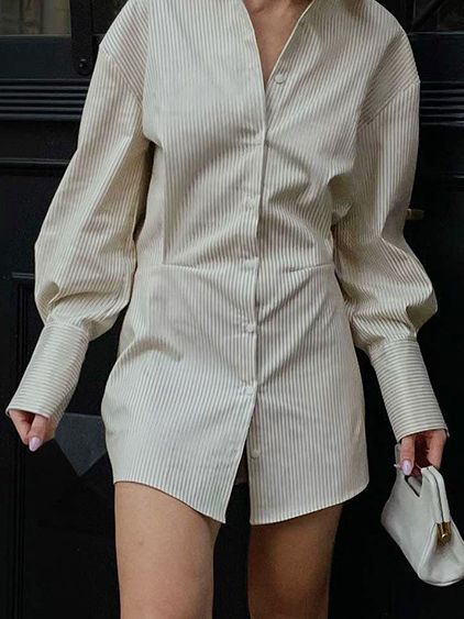 Women's Elegant Fashion Striped Long Sleeves Shirt Dress-Lady Dresses-Zishirts