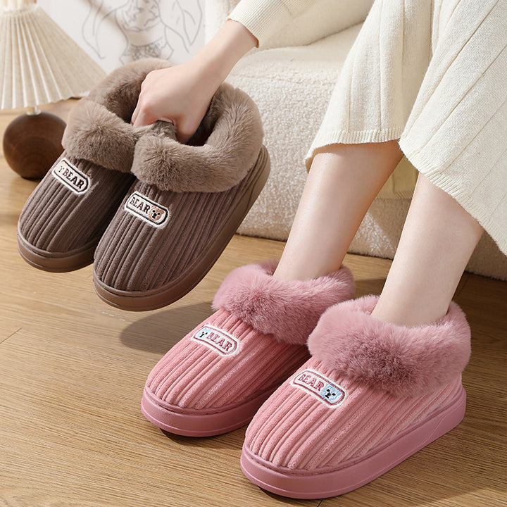 Winter Warm House Slippers Woman Plush Covered Heel Cotton Shoes Indoor And Outdoor Thick-soled Non-slip Fluffy Slippers For Men-Womens Footwear-Zishirts