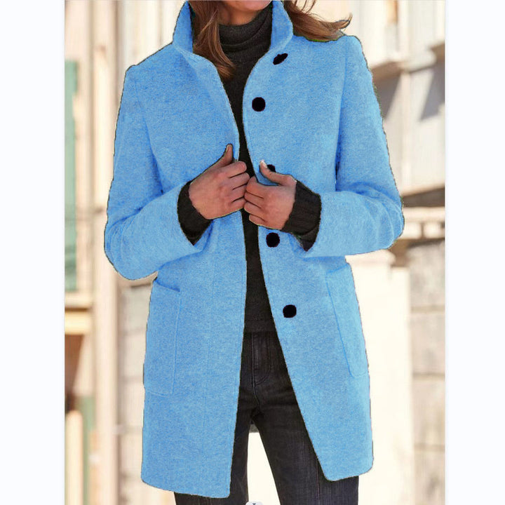 Fashion Stand Collar Woolen Coat With Pockets Fall Winter Casual Button Outwear For Women Clothing-Jackets-Zishirts