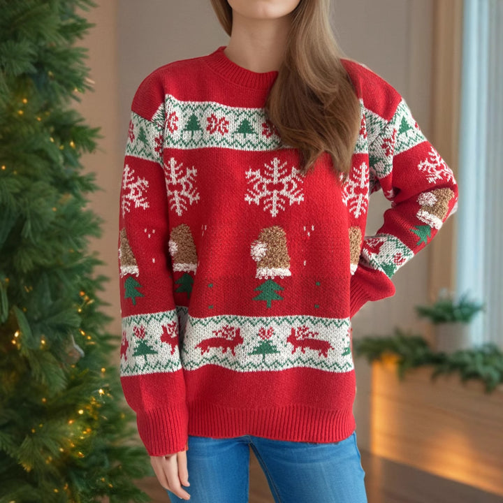 Christmas Stitching Jacquard Casual Knitted Round Neck Sweater-Sweaters-Zishirts