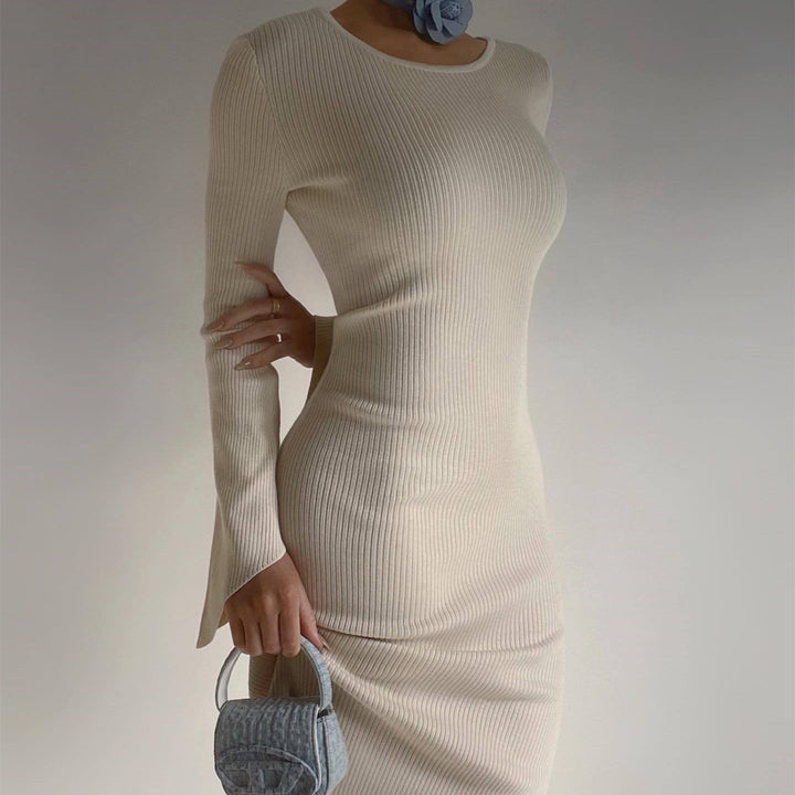 Autumn And Winter Long Sleeve Knitted European And American Fashion Backless Round Neck Dress-Women's Outerwear 2023-Zishirts