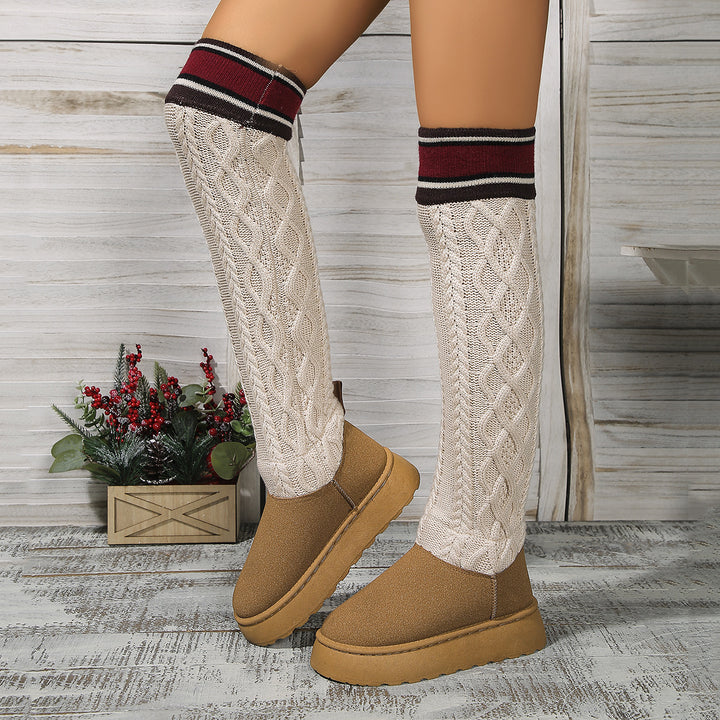 Winter Over-the-knee Boots With Long Knitted Sock Design Fashion Flat Thick-soled Shoes For Women Casual Warm Long Boot-4-Zishirts