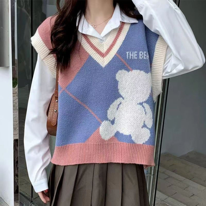 College Style Colored Quilt Sweater Vest-Women's Outerwear 2023-Zishirts