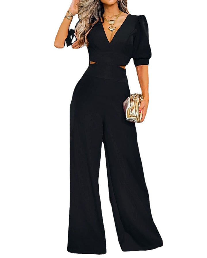 Fashion Women's Wear Puff Sleeve V-neck Loose Jumpsuit-Women's Outerwear 2023-Zishirts