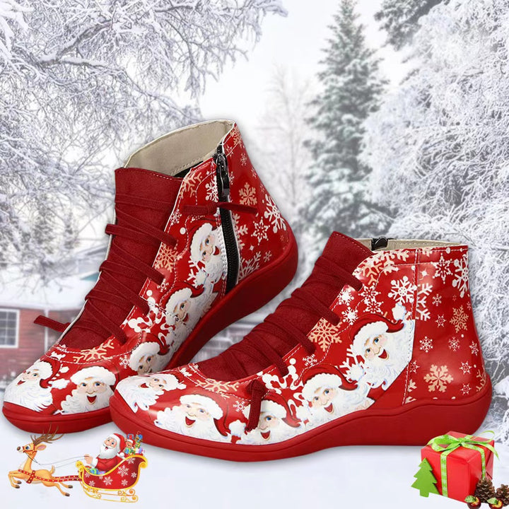 Women's Fashion Casual Christmas Flat Ankle Boots-Womens Footwear-Zishirts