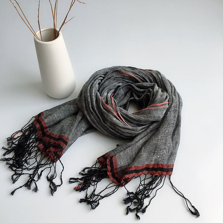 Pure Linen Hemp Gray Men's And Women's All-match Oversized Scarf-Scarves & Wraps-Zishirts