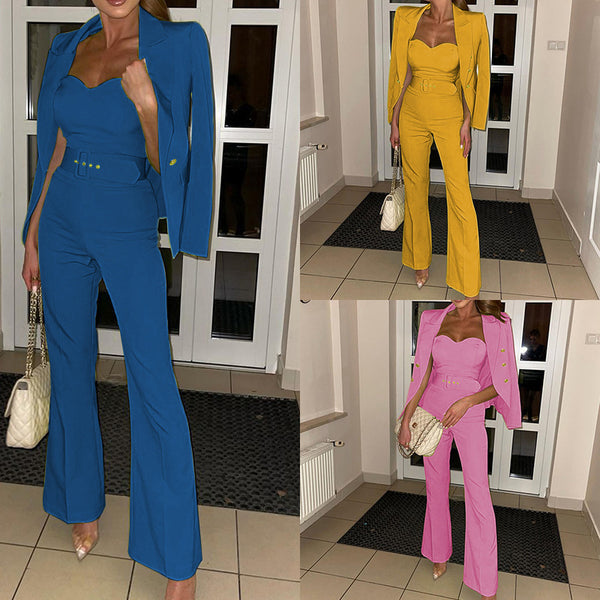 Women's Fashion Long Sleeve Small Suit Jumpsuit Two-piece Suit-Suits & Sets-Zishirts