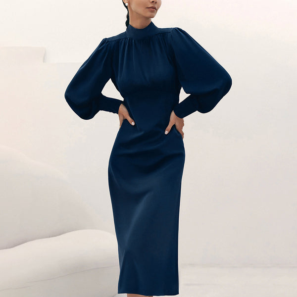 Women's Fashion Temperament High Collar Long Sleeve Dress-Lady Dresses-Zishirts