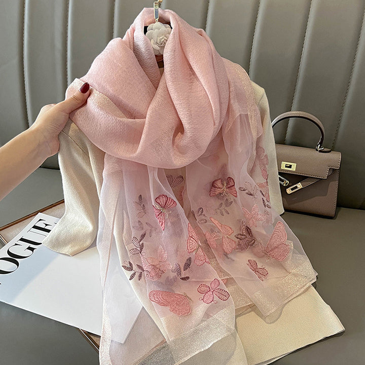 Fashion Embroidered Long Silk Wool Scarf For Women-Scarves & Wraps-Zishirts