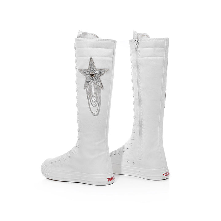 Five Pointed Star Canvas Boots-Womens Footwear-Zishirts