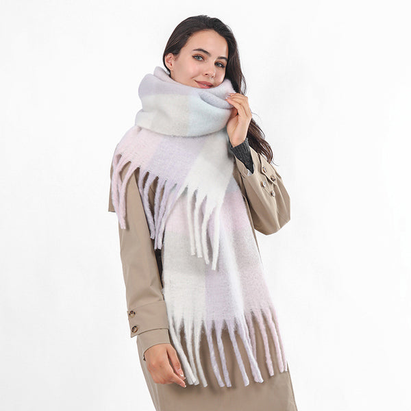 Female Fringe Thickening Warm Plaid Scarf-Scarves & Wraps-Zishirts