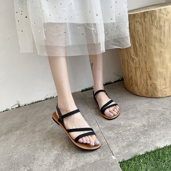 Fashion Cross Buckle Sandals Roman Flat Sandals Women's Shoes-Womens Footwear-Zishirts