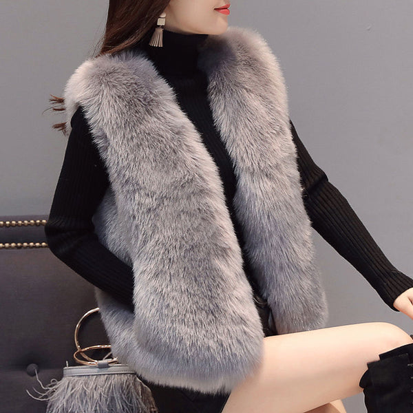 Women's Imitation Fox Fur Waistcoat Plus Cotton Furry Vest-Women's Outerwear 2023-Zishirts