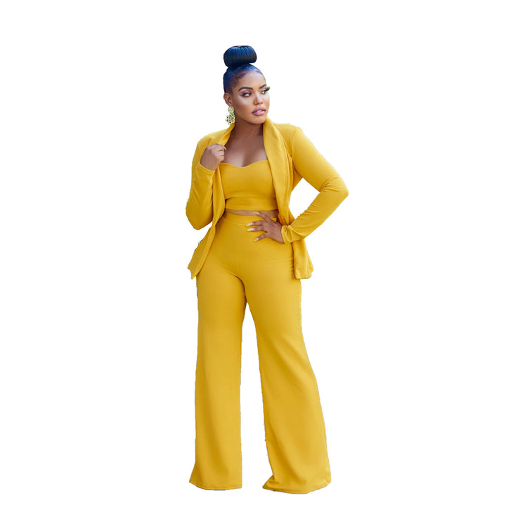 Women's Solid Color Trousers Three-piece Suit-Suits & Sets-Zishirts