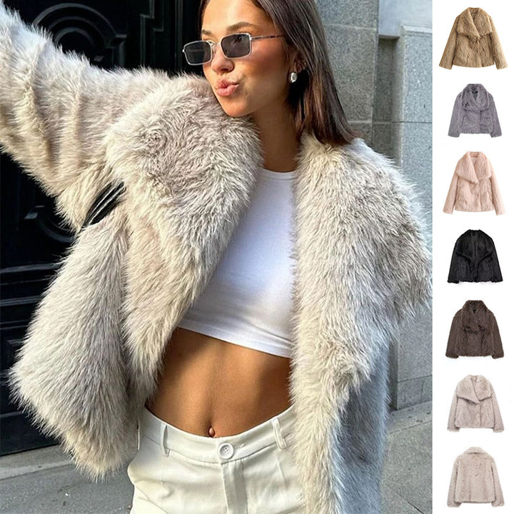 Winter Plush Coat Fashion Thicken Lapel Outwear Casual Long Sleeve Tops Womens Clothing-Jackets-Zishirts