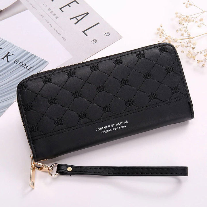 Long Crown Embroidery Thread Single Zip Clutch Wallet Women-Women's Bags-Zishirts