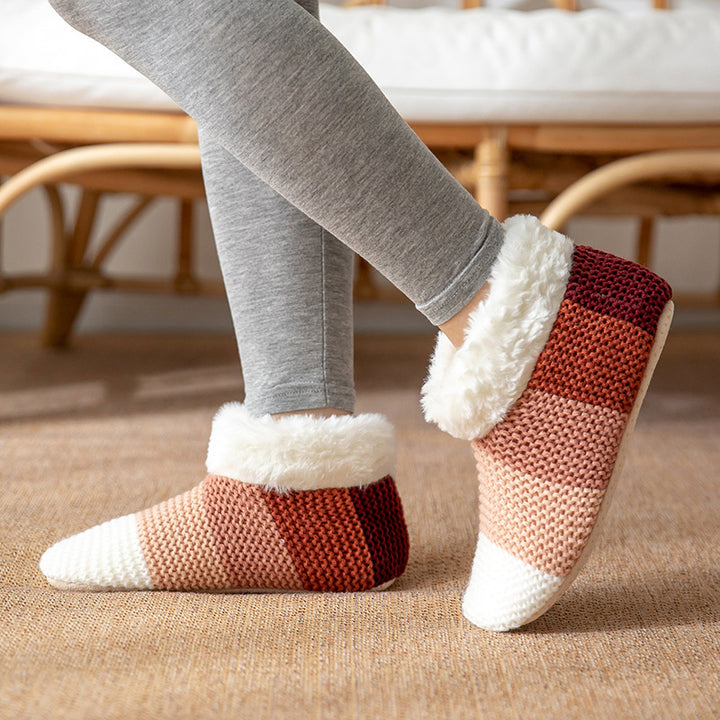 Women's Color-matching Knitted Plush Floor Socks Home Indoor Warm Non-slip Carpet Socks Winter Fashion-Womens Footwear-Zishirts