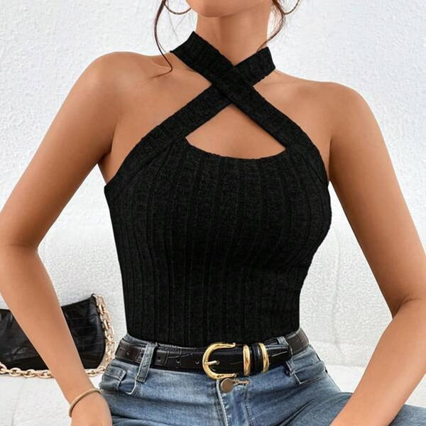 Women's Halter Sleeveless Brushed Knitted Top-Women's Outerwear 2023-Zishirts