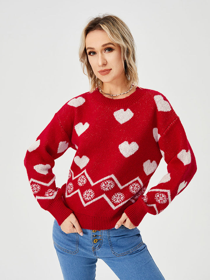Women's Loose Casual Cozy Heart Sweater-Sweaters-Zishirts